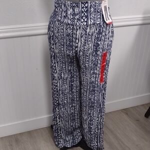 Three Dots Navy & White Printed Pull-On Wide Leg Pant